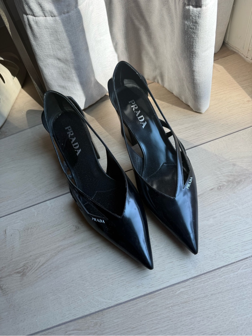Prada Black cut-out detail Pointed-Toe Slingback Heels
